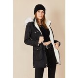 HAKKE Women's Snap-Up Hooded Fur Coat with Chest Pocket | Shoptok.si
