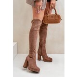 Boto FS1 Knee High Platform Heeled Boots Eco Suede Dark Beige Zistaria | Eponuda.ba