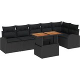 vidaXL 7-dijelni vrtni sofa set s jastucima Crni Poli Ratan, 2-sjedni vrtni sofa s pohranom i jastučićima Crni Poli Ratan | shoptok.hr