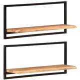 Stenske police 2 kosa 80x25x35 cm trden akacijev les in jeklo, (20601068) | Shoptok.si