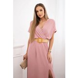 Kesi Włoski Long dress with a decorative belt dark powder pink cene