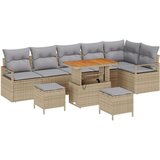  Set vrtne sofe s jastučićima od 9 komada Bež poliratan akacija Dvostruka vrtna sofa s jastučićima Bež poliratan Set vrtne blag | shoptok.hr
