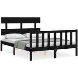 The Living Store Posteljni okvir z vzglavjem črn 140x190 cm trden les - Posteljni Okvir, (21524378) | Shoptok.si
