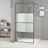 Pregrada za tuš crna 100 x 195 cm s napola mutnim staklom ESG Cijene