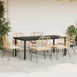  7-dijelni vrtni blagovaonski set s jastucima poliratan i staklo Smeđa 200 x 100 x 74 cm | shoptok.hr