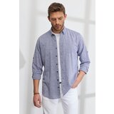 AC&Co / Altınyıldız Classics Men's Navy Blue Comfort Fit Relaxed Cut Buttoned Collar Casual Linen Shirt Cene