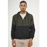 River Club Men's Khaki-black Two-tone Lined Water-Resistant Hood with Pocket Raincoat-wind cap.