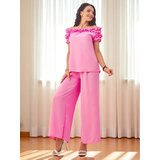 Resti Women's set with an off-the-shoulder blouse with short sleeves and decorative neckline, and flared pants | Shoptok.si