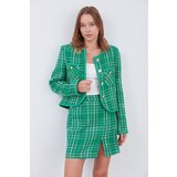 Laluvia Green Striped Skirt Jacket Tuvid Suit Cene