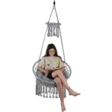 Kondela Viseči gugalni stol z resicami, siv, DELUS | Shoptok.si