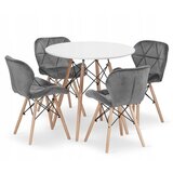 BOLZZ TORINO OKRUGLI STO 80 cm WHITE + FERRA trpezarijske stolice set 4 kom Velvet siva