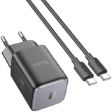 tip C zidni punjač + tip C na tip C kabel PD QC 30W GaN N43 crna