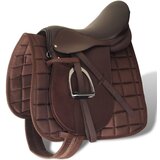 vidaXL Jahalno Sedlo Set 17,5" Pravo Usnje Rjave Barve 12 cm 5-v-1 cene