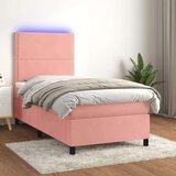  Box spring postelja z vzmetnico LED roza 90x200 cm žamet Cene