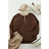 Trendyol Men's Brown Oversize Hoodie. Text Printed Sweatshirt with a Soft Pillow interior