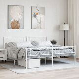  The Living Store Kovinski posteljni okvir z vzglavjem in vznožjem bel 183x213 cm - Kovinski Posteljni Okvir, (21499447) Cene