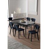 Hanah home Rasklopivi trpezarijski sto i stolice (7 delova) Exve Black Marble Anthracite | Eponuda.com