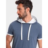 Ombre Casual men's cotton t-shirt with hood - dark blue melange | Shoptok.si