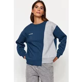 Trendyol Navy Blue Printed Basic Knitted Sweatshirt