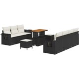 vidaXL set vrtne sofe od 10 dijelova s jastučićima crni poli ratan akacija | shoptok.hr