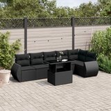 vidaXL Vrtna sedežna garnitura 7-delna z blazinami črn poli ratan | Shoptok.si