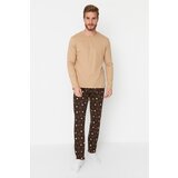 Trendyol Beige Men's 100% Cotton Regular Fit Printed Knitted Pajamas Set Cene