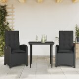  3-dijelni vrtni blagovaonski set s jastucima od poliratana crni Crna 80 cm table length | shoptok.hr