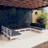 Maison Chic Seti vrtnega pohištva - Vrtna garnitura - Vrtni pohištvo set 9-delna z blazinami bela trdna borovina, (21798158) | Shoptok.si