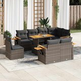 Maison Chic Seti vrtnega pohištva - Vrtna garnitura - Vrtni pohištvo set z blazinami 9-delna siv ratan/akacija, (21797593) | Shoptok.si