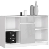 KOMODA B-17 120 cm 1 Predal 1 Vrata BELO / METALNI SJAJ, (21703234)