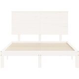 vidaXL Posteljni okvir z vzglavjem bel 140x190 cm trden les | Shoptok.si