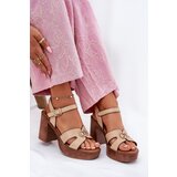 EVENTO Women's Heeled Sandals Gold Decoration Beige Nusorilis | Shoptok.si