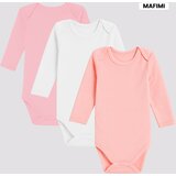 Mafimi Pamučni Bodići Dugi rukav set od 3 - puder/ bela/ kajsija Cene