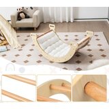  2-u-1 penjalica, ljuljačka s jastučićem, drvena penjalica i ljuljačka - prirodna | shoptok.hr