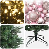  Umjetno božićno drvce s kuglicom 120 cm 150 LED lampica - Zelena 120 cm s LED-ima i ružičastim lopticama | shoptok.hr