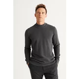 AC&Co / Altınyıldız Classics Men's Anthracite-Melange Recycle Standard Fit Half Turtleneck Cotton Patterned Knitwear Sweater