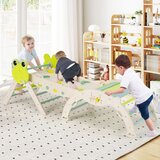  3-delni komplet plezalnih okvirjev s toboganom, plezalnim lokom in dvostransko klančino, zelen | Shoptok.si