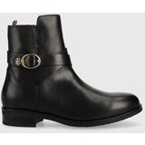 Tommy Hilfiger Usnjeni gležnarji Th Belt Flat Boot ženski, črna barva | Shoptok.si