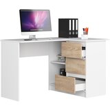 AKORD KOTNI PISALNA MIZA B16 124 cm DESNO 3 Predali BELO / SONOMA, (21702510) | Shoptok.si