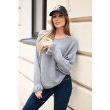 Kesi Włoski Women's mohair sweater with ruched sleeves and a back cutout gray Cijene