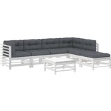 Maison Chic Seti vrtnega pohištva - Vrtna garnitura - Vrtni pohištvo set 7-delna z blazinami bela trdna borovina, (21804002) | Shoptok.si