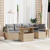 vidaXL 6-delni vrtni kavč set z blazinami bež poli ratan akacija | Shoptok.si