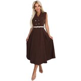 numoco basic 596-4 Elegant midi shirt dress with gold buttons and belt - chocolate | Shoptok.si
