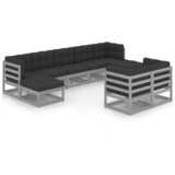 The Living Store Vrtna sedežna garnitura 9-delna z blazinami siva trdna borovina - Vrtna Sedežna Garnitura, (21421706) | Shoptok.si