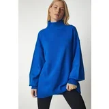 Happiness İstanbul Women's Blue Stand-Up Collar Oversize Basic Knitwear Sweater