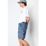 Trendyol Men's Navy Blue Wide-Fit Carpenter Denim Shorts Cene