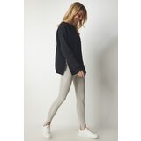  Women's Black Zip-Detailed Rayon Knitted Sweatshirt | Shoptok.si