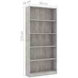  Knjižna omara 5-nadstropna betonsko siva 80x24x175cm iverna pl., (20705983) | Shoptok.si