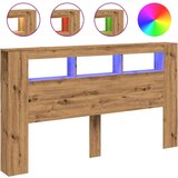 vidaXL LED posteljno vzglavje artisan hrast 180x18,5x103,5 cm inž. les | Shoptok.si