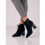 SHELOVET suede black women's ankle boots on the post